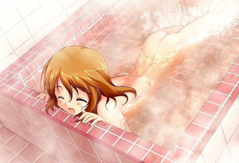 お風呂や温泉でお湯の中からお尻を突き出す二次元エロ画像
