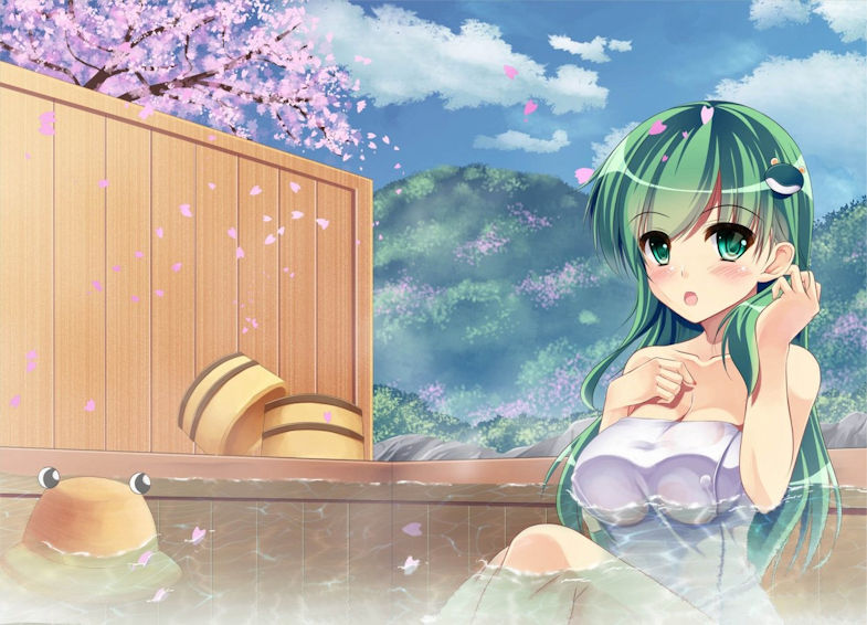 春の露天風呂！温泉と桜の二次元エロ画像